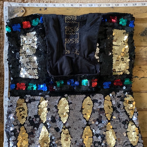 VINTAGE 70S 80S DRESS SEQUIN MINI DRESS HIGH NECK GEOMETRIC SHAPES SMALL - Picture 16 of 16